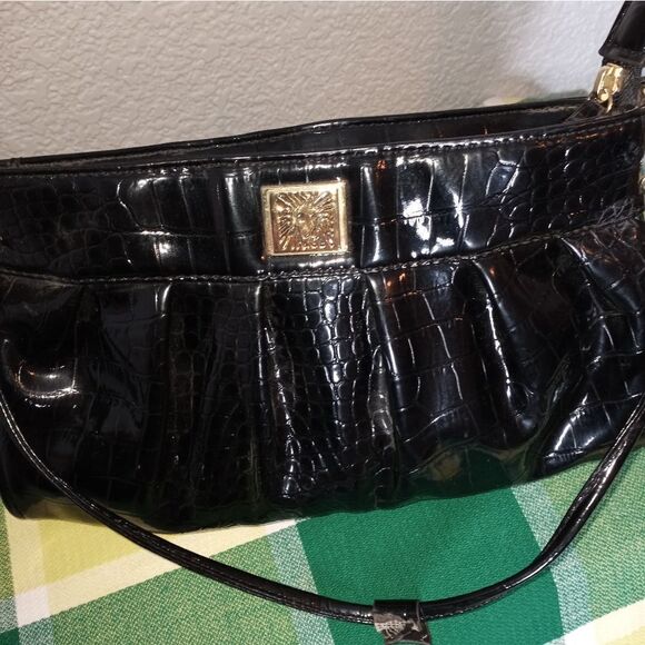 Anne Klein Handbags - Anne Klein Small Crocodile Patent Black Women's Handbag